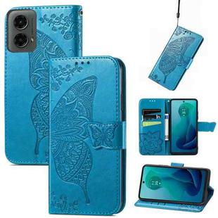 For Motorola Moto G 5G 2024 Butterfly Love Flower Embossed Leather Phone Case(Blue)