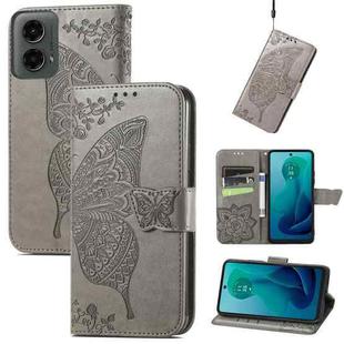 For Motorola Moto G 5G 2024 Butterfly Love Flower Embossed Leather Phone Case(Gray)