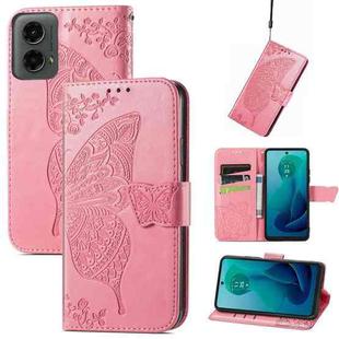 For Motorola Moto G 5G 2024 Butterfly Love Flower Embossed Leather Phone Case(Pink)