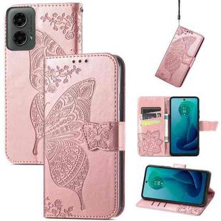 For Motorola Moto G 5G 2024 Butterfly Love Flower Embossed Leather Phone Case(Rose Pink)