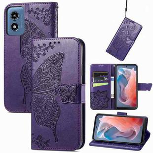 For Motorola Moto G  Play  2024 Butterfly Love Flower Embossed Leather Phone Case(Dark Purple)