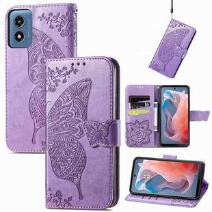 For Motorola Moto G  Play  2024 Butterfly Love Flower Embossed Leather Phone Case(Light Purple)