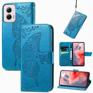 For Motorola Moto G Power 2024 Butterfly Love Flower Embossed Leather Phone Case(Blue)