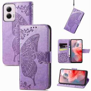 For Motorola Moto G Power 2024 Butterfly Love Flower Embossed Leather Phone Case(Light Purple)