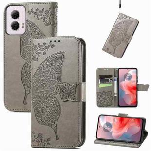 For Motorola Moto G Power 2024 Butterfly Love Flower Embossed Leather Phone Case(Gray)