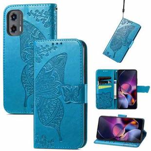 For Motorola Moto G Stylus 5G 2024 Butterfly Love Flower Embossed Leather Phone Case(Blue)