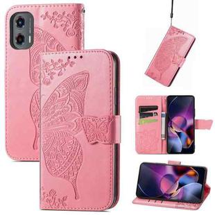 For Motorola Moto G Stylus 5G 2024 Butterfly Love Flower Embossed Leather Phone Case(Pink)