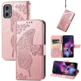 For Motorola Moto G Stylus 5G 2024 Butterfly Love Flower Embossed Leather Phone Case(Rose Pink)