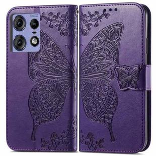 For Motorola Edge 50 Pro Butterfly Love Flower Embossed Leather Phone Case(Dark Purple)