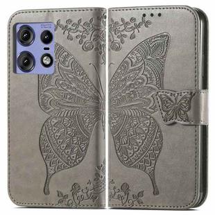 For Motorola Edge 50 Pro Butterfly Love Flower Embossed Leather Phone Case(Gray)