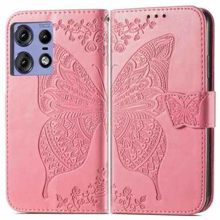 For Motorola Edge 50 Pro Butterfly Love Flower Embossed Leather Phone Case(Pink)