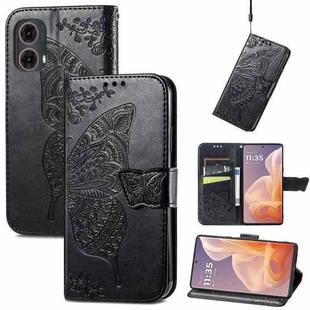 For Motorola Moto G85 Butterfly Love Flower Embossed Leather Phone Case(Black)