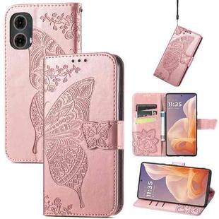 For Motorola Moto G85 Butterfly Love Flower Embossed Leather Phone Case(Rose Pink)