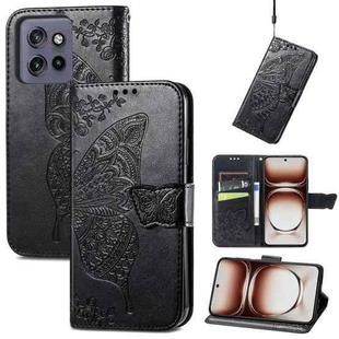 For Motorola  Edge 50 Neo Butterfly Love Flower Embossed Leather Phone Case(Black)