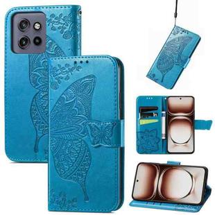 For Motorola  Edge 50 Neo Butterfly Love Flower Embossed Leather Phone Case(Blue)