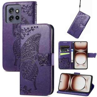 For Motorola  Edge 50 Neo Butterfly Love Flower Embossed Leather Phone Case(Dark Purple)