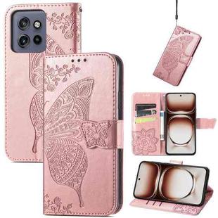 For Motorola  Edge 50 Neo Butterfly Love Flower Embossed Leather Phone Case(Rose Pink)