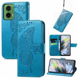 For Motorola Moto G35 Butterfly Love Flower Embossed Leather Phone Case(Blue)