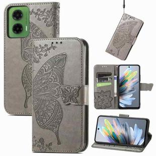 For Motorola Moto G35 Butterfly Love Flower Embossed Leather Phone Case(Gray)