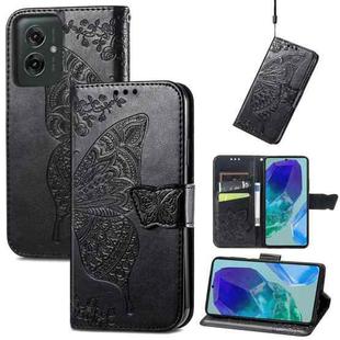 For Motorola Moto G55 Butterfly Love Flower Embossed Leather Phone Case(Black)