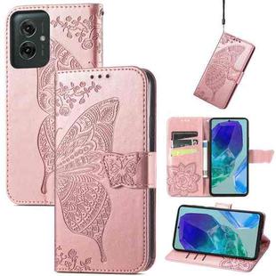 For Motorola Moto G55 Butterfly Love Flower Embossed Leather Phone Case(Rose Pink)