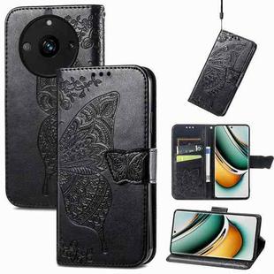 For Realme 11 Pro Butterfly Love Flower Embossed Leather Phone Case(Black)