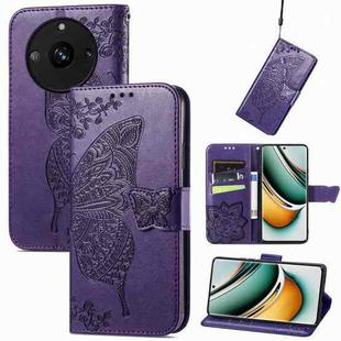 For Realme 11 Pro Butterfly Love Flower Embossed Leather Phone Case(Dark Purple)