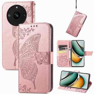 For Realme 11 Pro Butterfly Love Flower Embossed Leather Phone Case(Rose Gold)