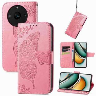 For Realme 11 Pro Butterfly Love Flower Embossed Leather Phone Case(Pink)