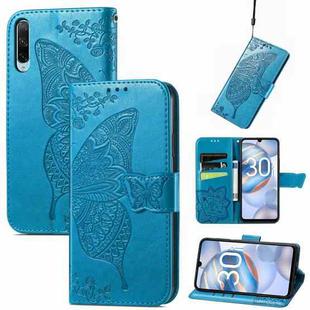For Honor 30i Butterfly Love Flower Embossed Leather Phone Case(Blue)