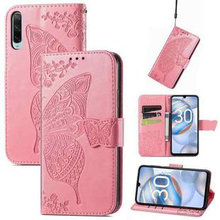 For Honor 30i Butterfly Love Flower Embossed Leather Phone Case(Pink)