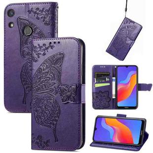 For Honor 8A Butterfly Love Flower Embossed Leather Phone Case(Dark Purple)