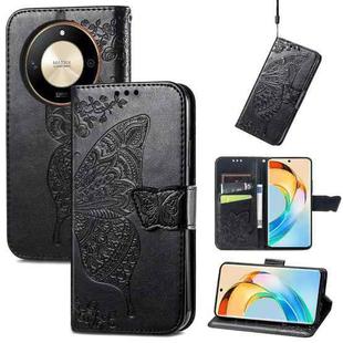 For Honor X50 Butterfly Love Flower Embossed Leather Phone Case(Black)