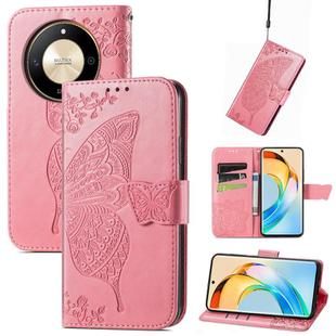 For Honor X50 Butterfly Love Flower Embossed Leather Phone Case(Pink)