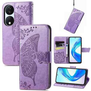 For Honor X7b Butterfly Love Flower Embossed Leather Phone Case(Light Purple)