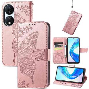 For Honor X7b Butterfly Love Flower Embossed Leather Phone Case(Rose Gold)