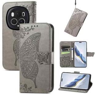 For Honor Magic6 Pro Butterfly Love Flower Embossed Leather Phone Case(Gray)