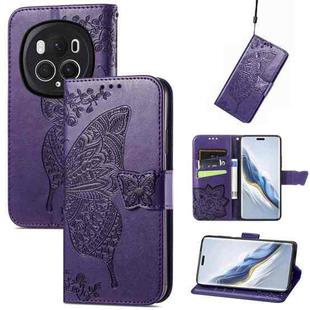 For Honor Magic6 Pro Butterfly Love Flower Embossed Leather Phone Case(Dark Purple)