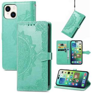 For iPhone 15 Plus Mandala Flower Embossed Leather Phone Case(Green)