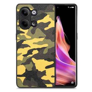 For OPPO Reno9 Camouflage Leather Back Cover Phone Case(Yellow)