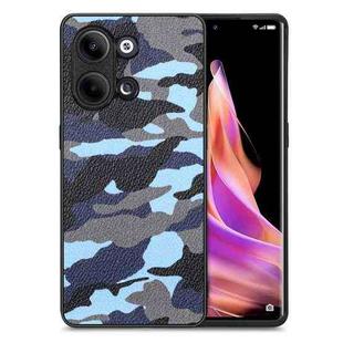 For OPPO Reno9 Camouflage Leather Back Cover Phone Case(Blue)