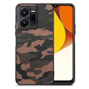 For vivo Y35 Camouflage Leather Back Cover Phone Case(Brown)