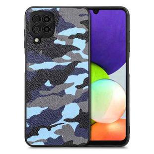 For Samsung Galaxy A22 4G Camouflage Leather Back Cover Phone Case(Blue)