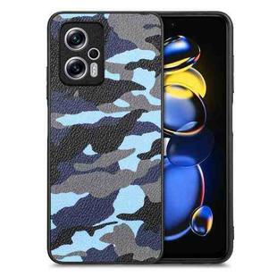 For Redmi Note 11T Pro 5G Camouflage Leather Back Cover Phone Case(Blue)