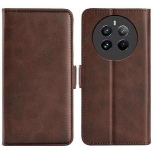 For Realme 12+ 5G Dual-side Magnetic Buckle Horizontal Flip Leather Phone Case(Brown)
