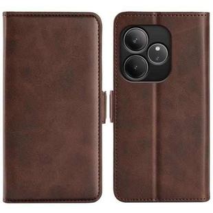 For Realme GT 6 5G Dual-side Magnetic Buckle Horizontal Flip Leather Phone Case(Brown)