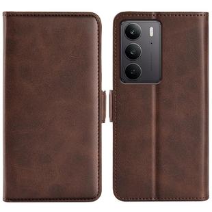 For Realme C75 Dual-side Magnetic Buckle Horizontal Flip Leather Phone Case(Brown)