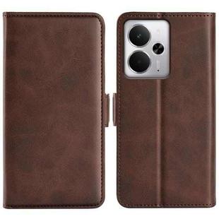 For Realme 14 5G Dual-side Magnetic Buckle Horizontal Flip Leather Phone Case(Brown)