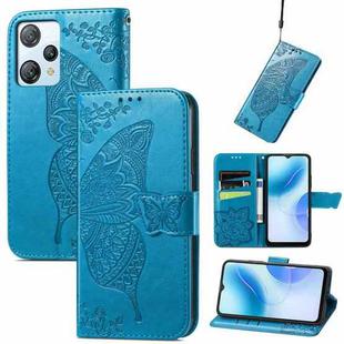 For Blackview A53 Butterfly Love Flower Embossed Leather Phone Case(Blue)