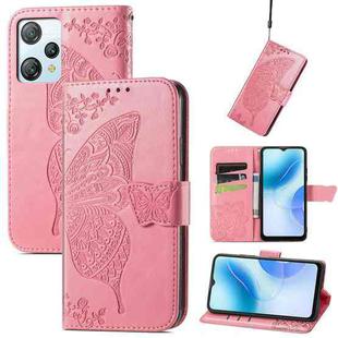 For Blackview A53 Butterfly Love Flower Embossed Leather Phone Case(Pink)
